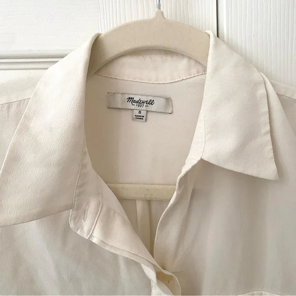 Madewell International 100% Silk White/Cream/Ivory Button Top Flap Pockets - Picture 2 of 7